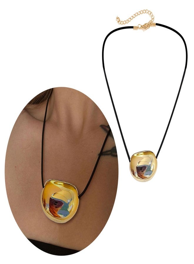 KANGQL Stylish Metal Oval Shaped Neckchain Geometric Pendant Necklace Adjustable PU Leather Cord Clavicle Chain Elegant Jewelry, horizontal 1, Silver - Image 2